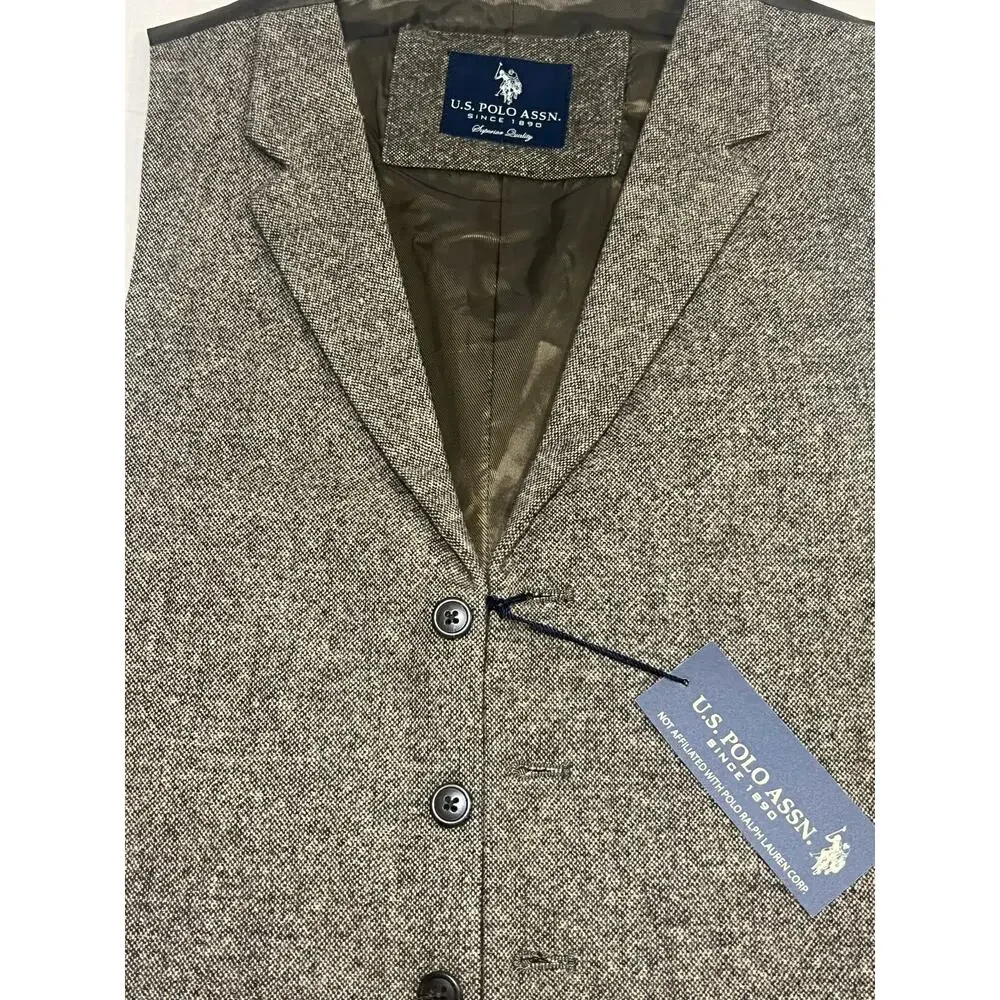 NWT U.S. Polo Assn. Men's M Brown Wool Suit Vest V-Neck Button Up‎